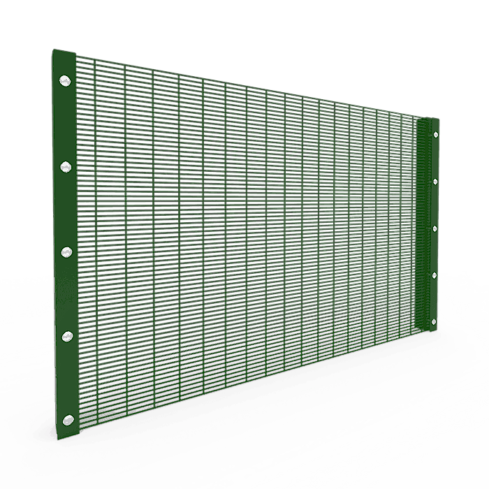 A piece of green powder coating 358 high security fence panel is displayed.