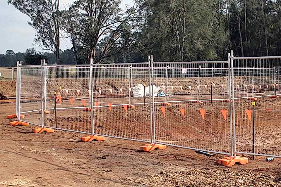 A foundation construction site is enclosed by Australia temporary fence and star pickets.