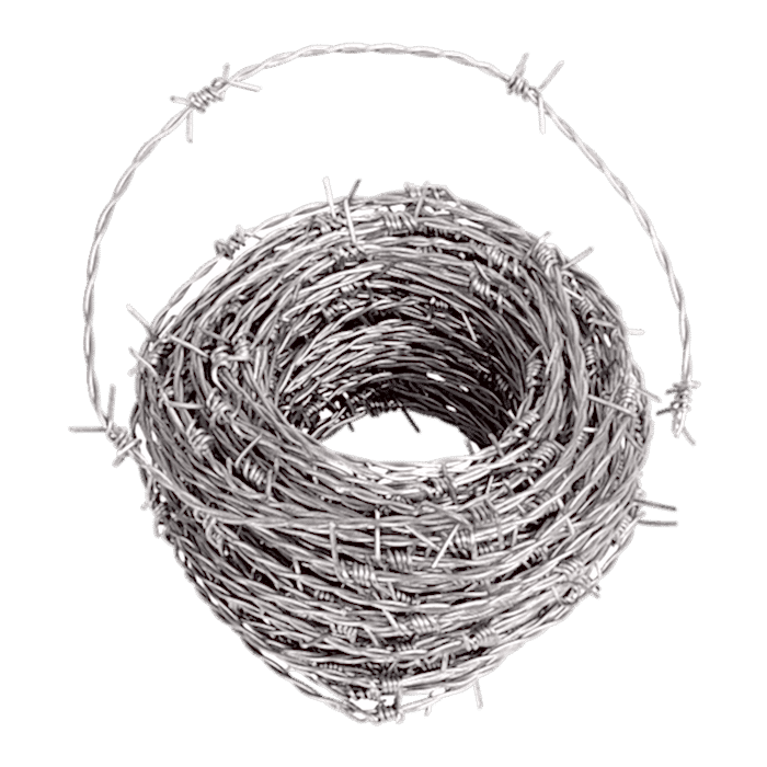 A roll of double twisted barbed wire on white background.