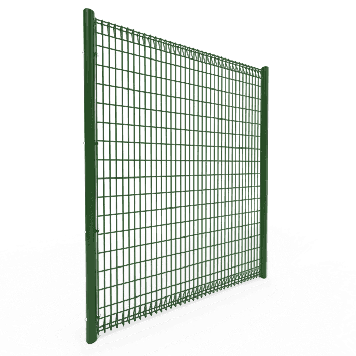 A piece of green powder coating BRC fence panel is displayed.