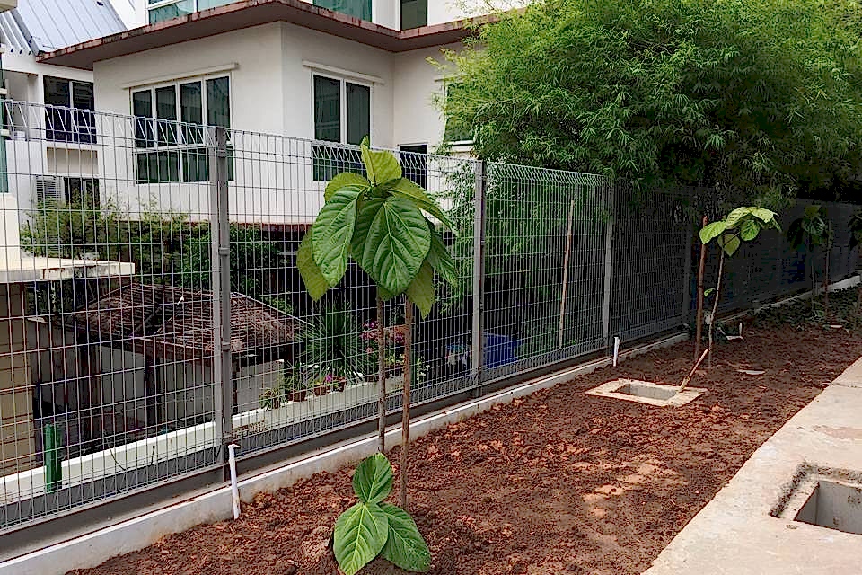 BRC fence is erected on the concrete foundation and set along the residential community.