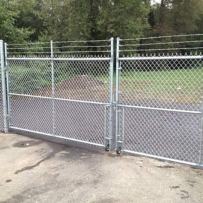 A set of galvanized chain link double swing gate in the site.