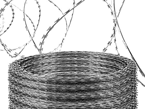 Razor wires are coiled into a roll and razor wire details are displayed.