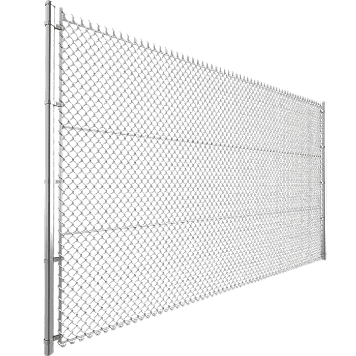 A piece of well assembled chain link fence is displayed.