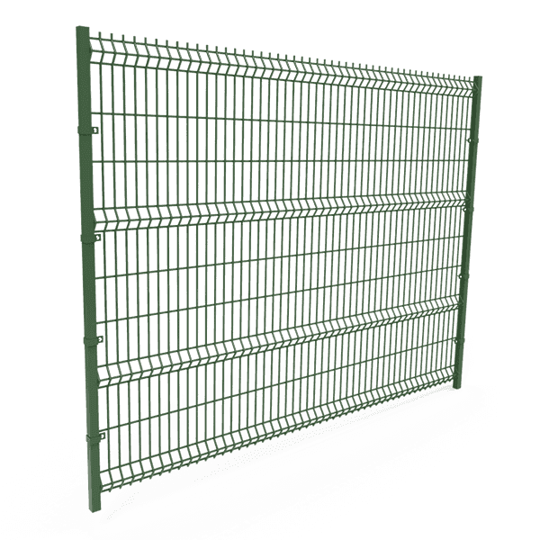 A piece of green powder coating curvy welded fence panel is displayed.