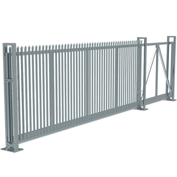 A set of curvy welded fence sliding gate on white background.