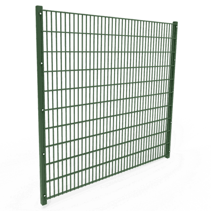 A piece of green powder coating double wire fence panel is displayed.