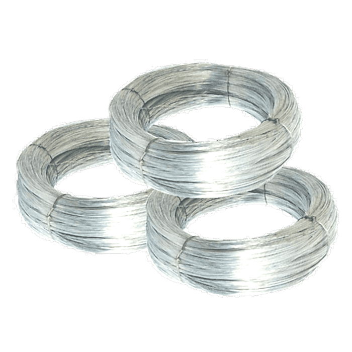 Three rolls of galvanized steel wires on white background