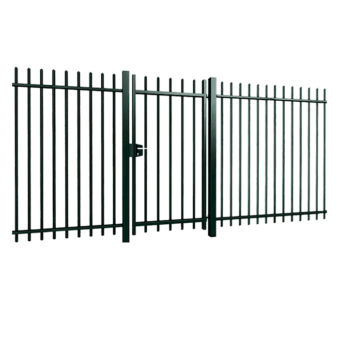 A steel fence single swing gate on white background.