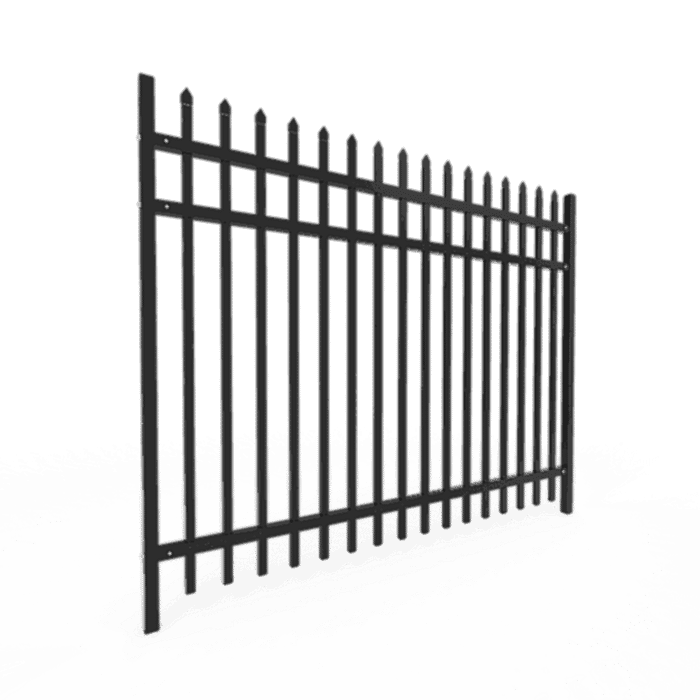 Apiece of black powder coating steel fence is displayed.